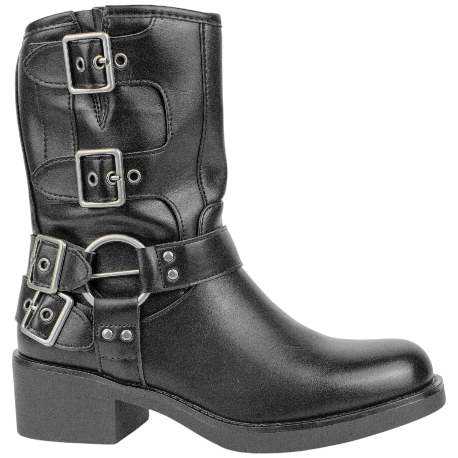 Botas Biker de Media Caña para Mujer con Hebillas y Tacón Medio - Ideal Shoes 9650A