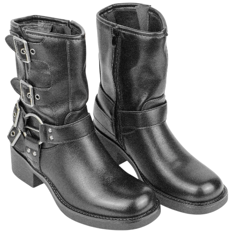 Botas Biker de Media Caña para Mujer con Hebillas y Tacón Medio - Ideal Shoes 9650A