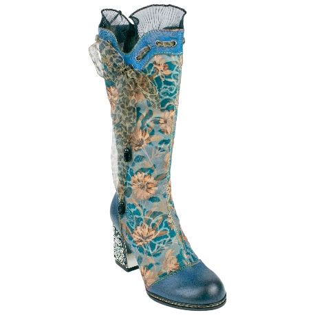 Bota Mujer Piel Terciopelo Estampado Tacón Alto Brocado Laura Vita KINOAO 45