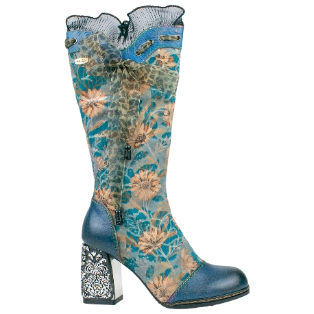 Bota Mujer Piel Terciopelo Estampado Tacón Alto Brocado Laura Vita KINOAO 45