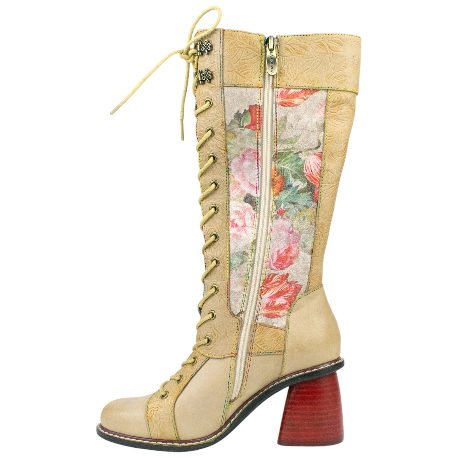 Bota Mujer Piel Estampada Beis Tacón Ancho Laura Vita EVCAO 50