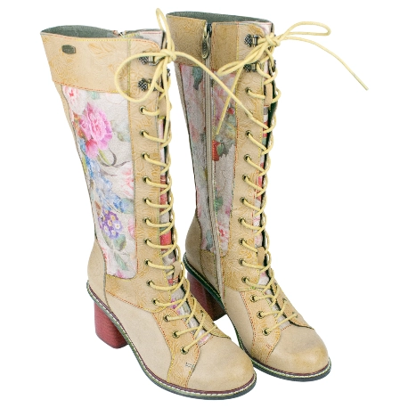 Bota Mujer Piel Estampada Beis Tacón Ancho Laura Vita EVCAO 50