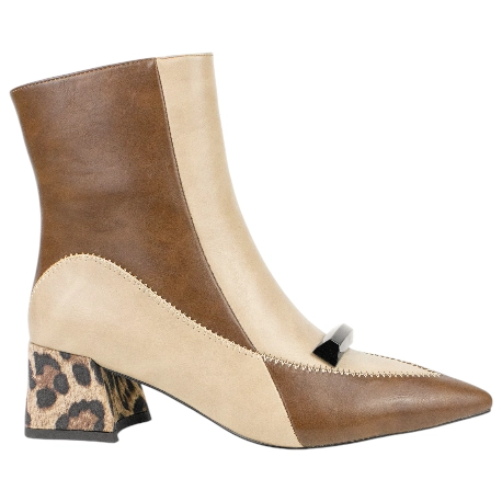 Botines de Tacón Ancho  Animal Print con Punta Fina Bicolor - Azarey 578K381