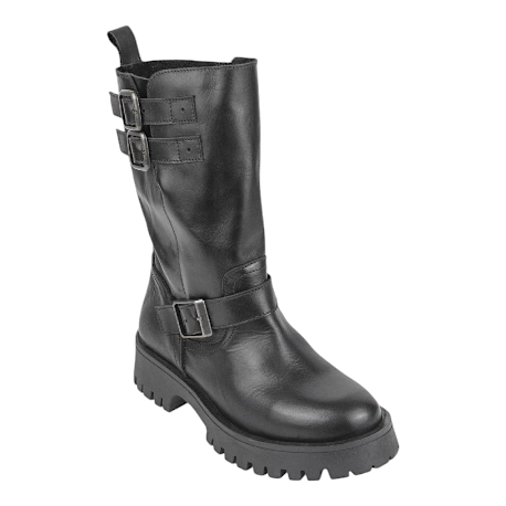 Bota negra motera alta piel piso track Bran´s 14322