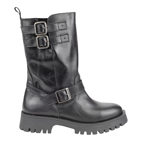 Bota negra motera alta piel piso track Bran´s 14322