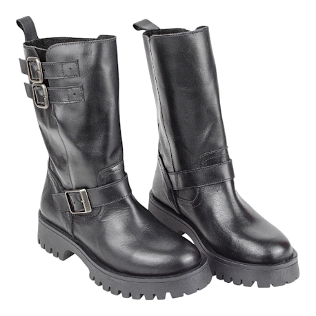 Bota negra motera alta piel piso track Bran´s 14322