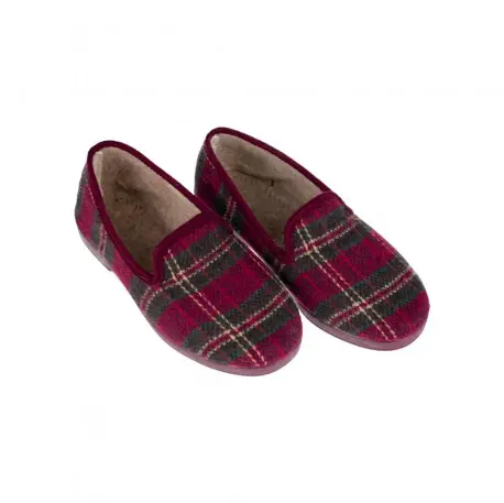 Zapatillas de Esta en Casa Mujer Invierno Cerradas Azul y Granate Estampado a Cuadros 1021