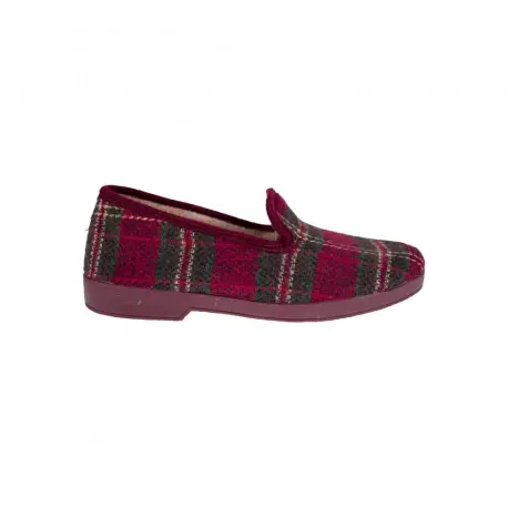 Zapatillas de Esta en Casa Mujer Invierno Cerradas Azul y Granate Estampado a Cuadros 1021