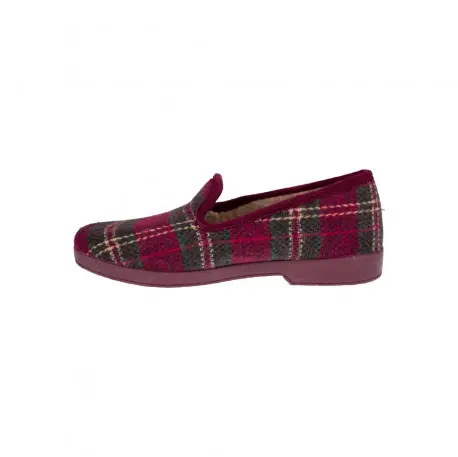 Zapatillas de Esta en Casa Mujer Invierno Cerradas Azul y Granate Estampado a Cuadros 1021