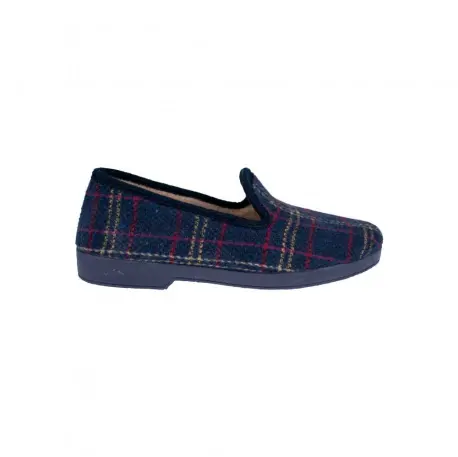 Zapatillas de Esta en Casa Mujer Invierno Cerradas Azul y Granate Estampado a Cuadros 1021