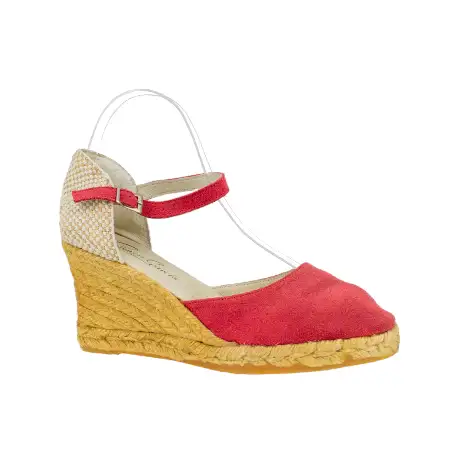 Alpargatas de Cuña Alta en Piel Serraje Roja Carmen Garcia