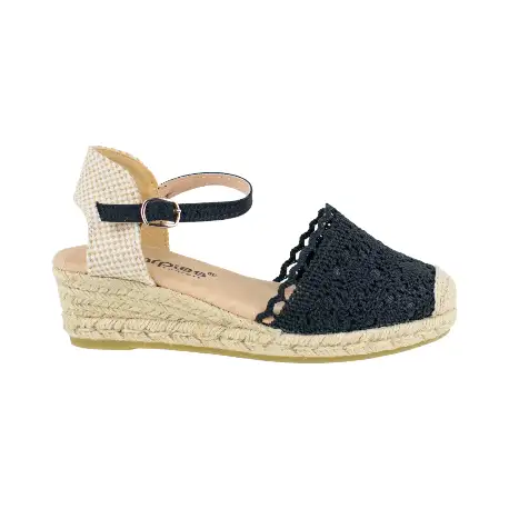 Cuña Esparto  Amarpies de Mujer Verano Croche Beis y Negro 3 Cuerdas ACX26482