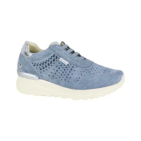 Deportivo de Mujer Verano Beis y Azul Antelina Brillos Elásticos Plantilla Extraíble Amarpies AST23380