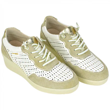 Zapatillas Casuales Piel Beis Cuña Media Elásticos Plantilla Extraíble Amarpies AMD30252