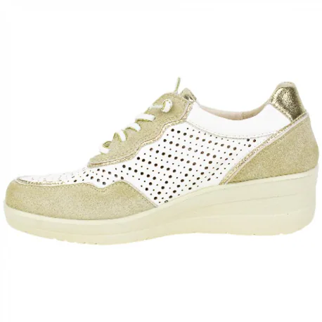 Zapatillas Casuales Piel Beis Cuña Media Elásticos Plantilla Extraíble Amarpies AMD30252