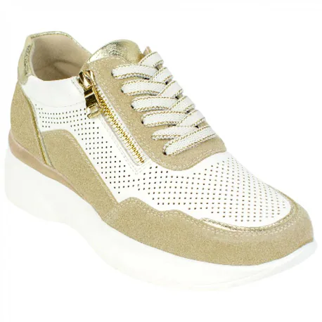 Zapatilla Urbana Piel Blanco Cuña Media Cordón y Cremallera Plantilla Extraíble Amarpies AMD30258