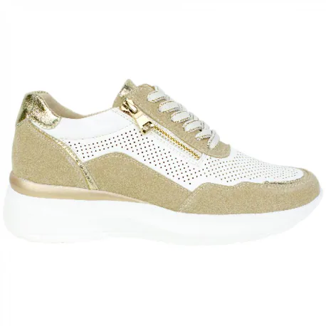 Zapatilla Urbana Piel Blanco Cuña Media Cordón y Cremallera Plantilla Extraíble Amarpies AMD30258