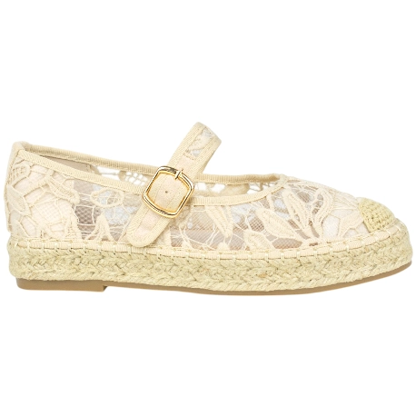 Merceditas de Esparto con Plataforma Plana y Tejido de Encaje Floral - Ideal Shoes 2225
