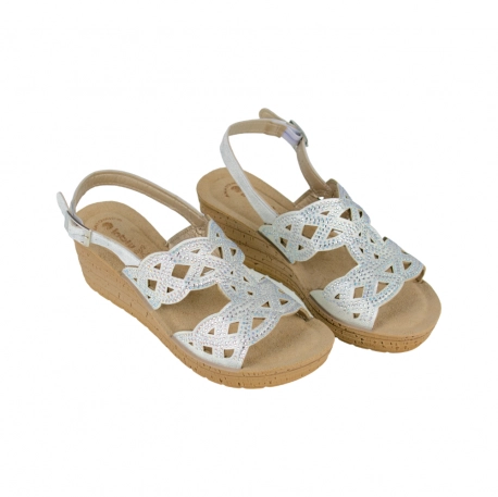 Sandalia Mujer Dorada y Plata Cuña Brillantes con Tira Inblu GM000044