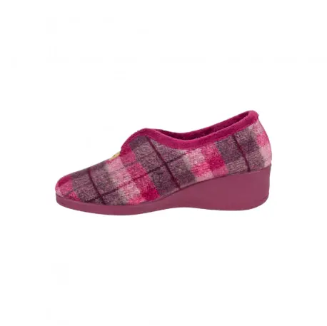 Zapatillas de Casa Invierno Cerradas con Cuña Granate Paño Estampado a Cuadros J. Ortega 1843