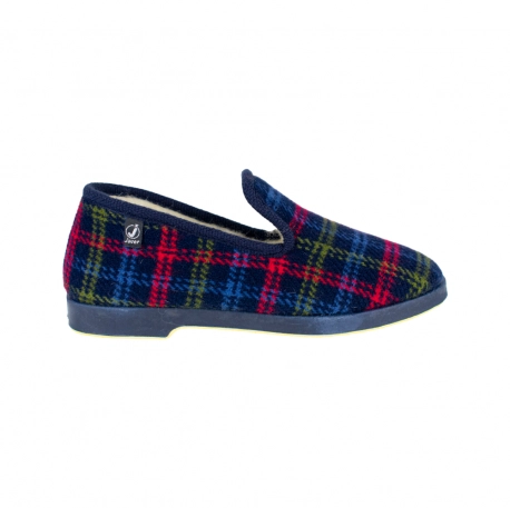 Zapatillas de Mujer de Estar por Casa Invierno Cerradas Azul Estampado a Cuadros Forro Lana de Oveja Javer 120