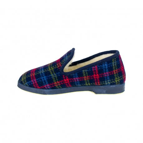 Zapatillas de Mujer de Estar por Casa Invierno Cerradas Azul Estampado a Cuadros Forro Lana de Oveja Javer 120