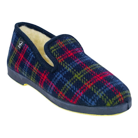 Zapatillas de Mujer de Estar por Casa Invierno Cerradas Azul Estampado a Cuadros Forro Lana de Oveja Javer 120