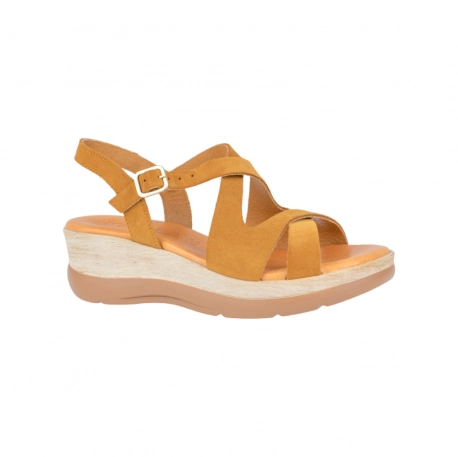 Sandalias Cuña Mujer Piel Altura Media Cruzada Plantilla Gel Kaola 1452