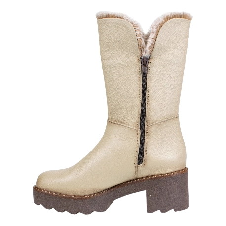 botas altas beige mujer con suela track y cremallera- Kaola 9325