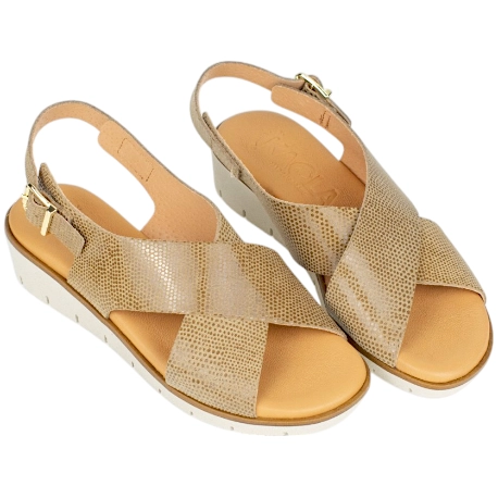 Sandalia cuña baja en piel y plantilla gel - Kaola 2275