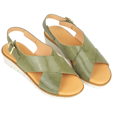 Sandalia cuña baja en piel y plantilla gel - Kaola 2275