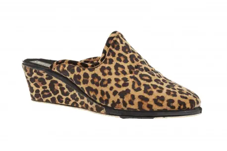 Zapatilla de Casa Mujer Invierno Abierta Cuña Estampado Leopardo Terciopelo Made in Spain 4304