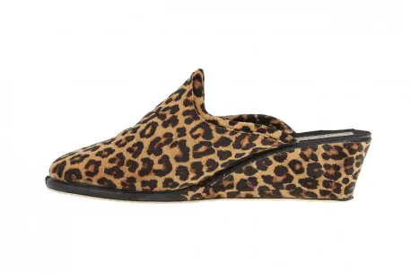 Zapatilla de Casa Mujer Invierno Abierta Cuña Estampado Leopardo Terciopelo Made in Spain 4304