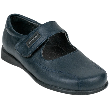 Mercedita Piel Colegial Azul Marino Plana Pito´ss