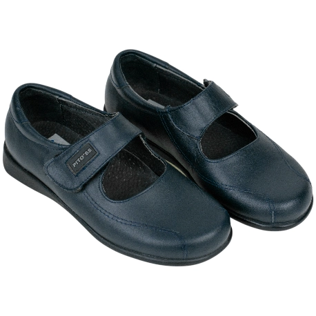 Mercedita Piel Colegial Azul Marino Plana Pito´ss
