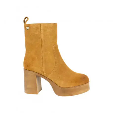 Botines Marrones Tacon Ancho y Plataforma en Piel serraje Mustang 54099