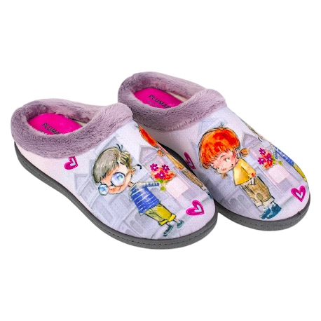 Zapatilla Casa Mujer Invierno Abierta Enamorados Plumaflex 12213