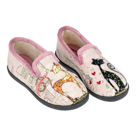 Zapatilla Casa Mujer Invierno Cerrada Gato París Plumaflex 12215