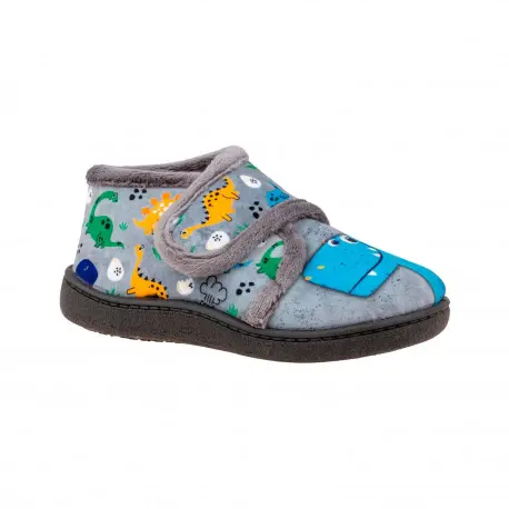 Zapatilla de Andar por Casa Niña y Niño Abotinada Estampado Dinos Plumaflex 12003