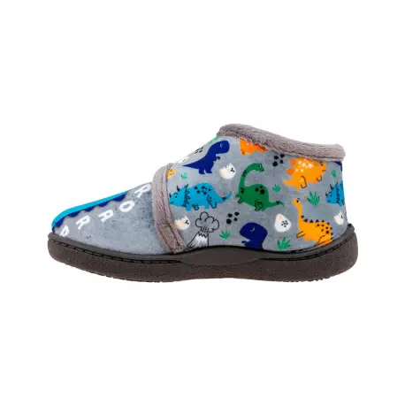 Zapatilla de Andar por Casa Niña y Niño Abotinada Estampado Dinos Plumaflex 12003