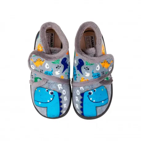Zapatilla de Andar por Casa Niña y Niño Abotinada Estampado Dinos Plumaflex 12003