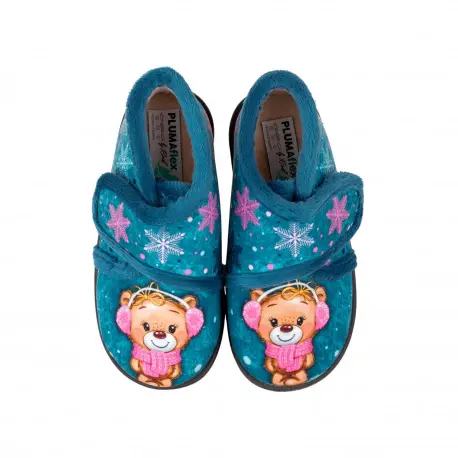 Zapatilla de Andar por Casa Niña y Niño Invierno Abotinada Estampado Oso Plumaflex 12003