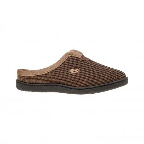Zapatilla Casa Hombre Invierno Abiertas Marron Gris y Azul Pana Londres Plumaflex 12248