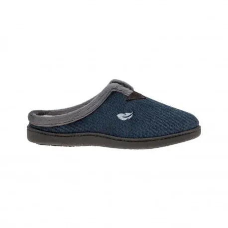 Zapatilla Casa Hombre Invierno Abiertas Marron Gris y Azul Pana Londres Plumaflex 12248