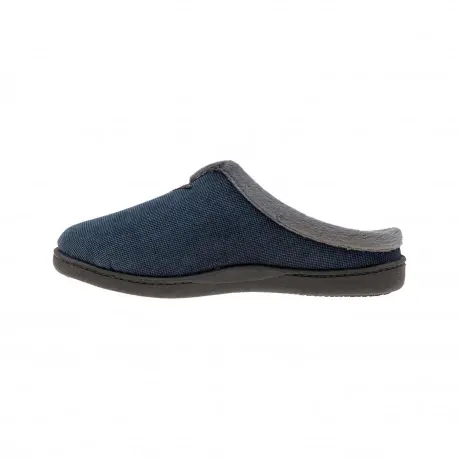 Zapatilla Casa Hombre Invierno Abiertas Marron Gris y Azul Pana Londres Plumaflex 12248