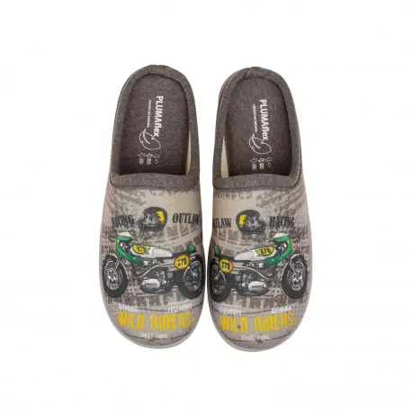 Pantuflas de Hombre Verano Abiertas Gris Estampado Moto Plumaflex 12340