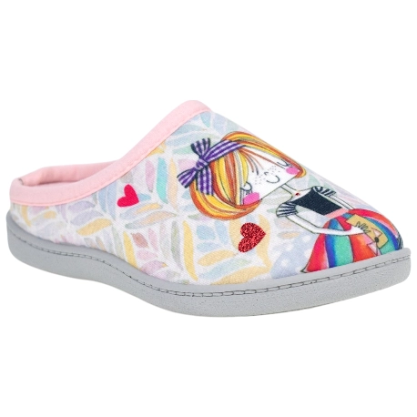 Zapatilla Abierta de Casa Estampada Plumaflex 12317 Chica Corazón
