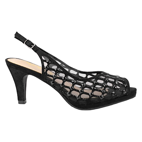 Sandalia negra de fiesta con tacón y transparencias - Prestigio C-402