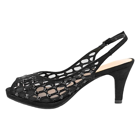 Sandalia negra de fiesta con tacón y transparencias - Prestigio C-402