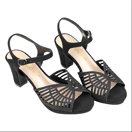 Sandalia Tacón corte Mariposa Piel (Dorado/Negro) - Prestigio C-513